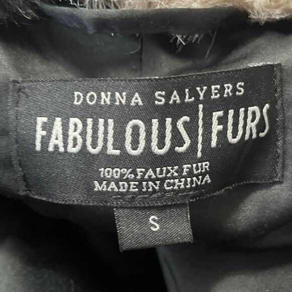 Fabulous Furs Beige Black Striped Faux Fur Teddy Coat Cardigan Sweater Jacket S - Picture 3 of 3